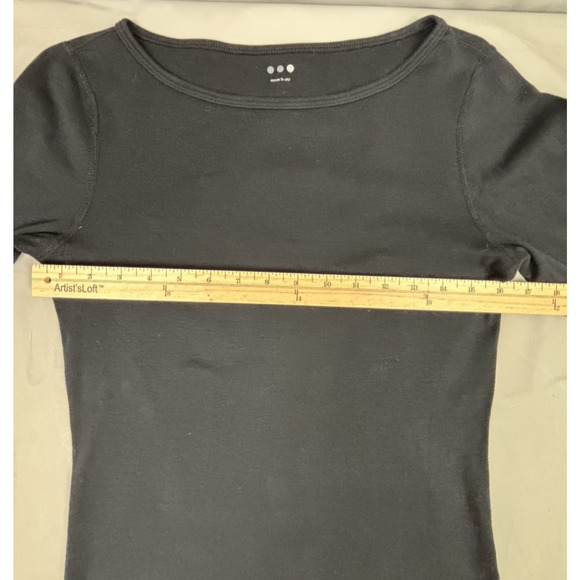 Three Dots Essential Heritage Knit British T-Shirt Size L Black 3/4 Sleeve - Picture 5 of 13